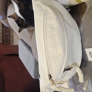 Stylish Corduroy Cream Waist Bag